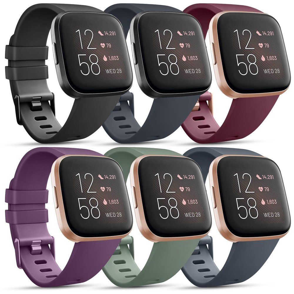 6 Pack Sport Bands Compatible with Fitbit Versa 2 / Fitbit Versa/Versa Lite/Versa SE, Classic Soft Silicone Replacement Wristbands for Fitbit Versa Smart Watch Women Men (Large,6 Pack K)