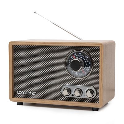 LoopTone AM FM Radio for Home,Bluetooth in/Out Retro Wood Radios with AUX in,Headphone Jack, Vintage Table Radio with Treble Bass Control for Kitchen Living Room with Rotary Knob