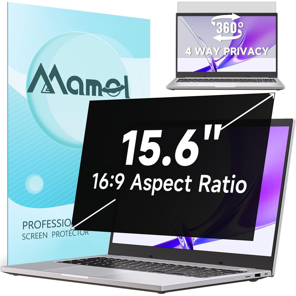360 Privacy Screen for Laptop 15.6 Inch 16:9, 4 Way Computer Monitor Privacy Shield, Anti Glare Blue Light Filter Compatible with Lenovo Hp Dell Acer Asus Thinkpad Envy Xps
