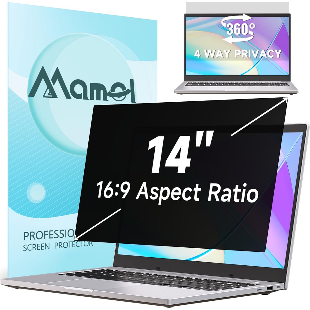 360 Privacy Screen for Laptop 14 Inch 16:9, 4 Way Computer Monitor Privacy Shield, Anti Glare Blue Light Filter Compatible with Lenovo Hp Dell Acer Asus Thinkpad Envy Xps
