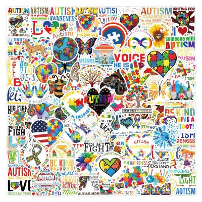 100Pcs Distinct Autism Awareness Stickers Pack, Vinyl Decals in Bulk for Water Bottles, Laptops, Phones, Skateboards, Journaling, and Party Supplies for Kids Adults (Autism)