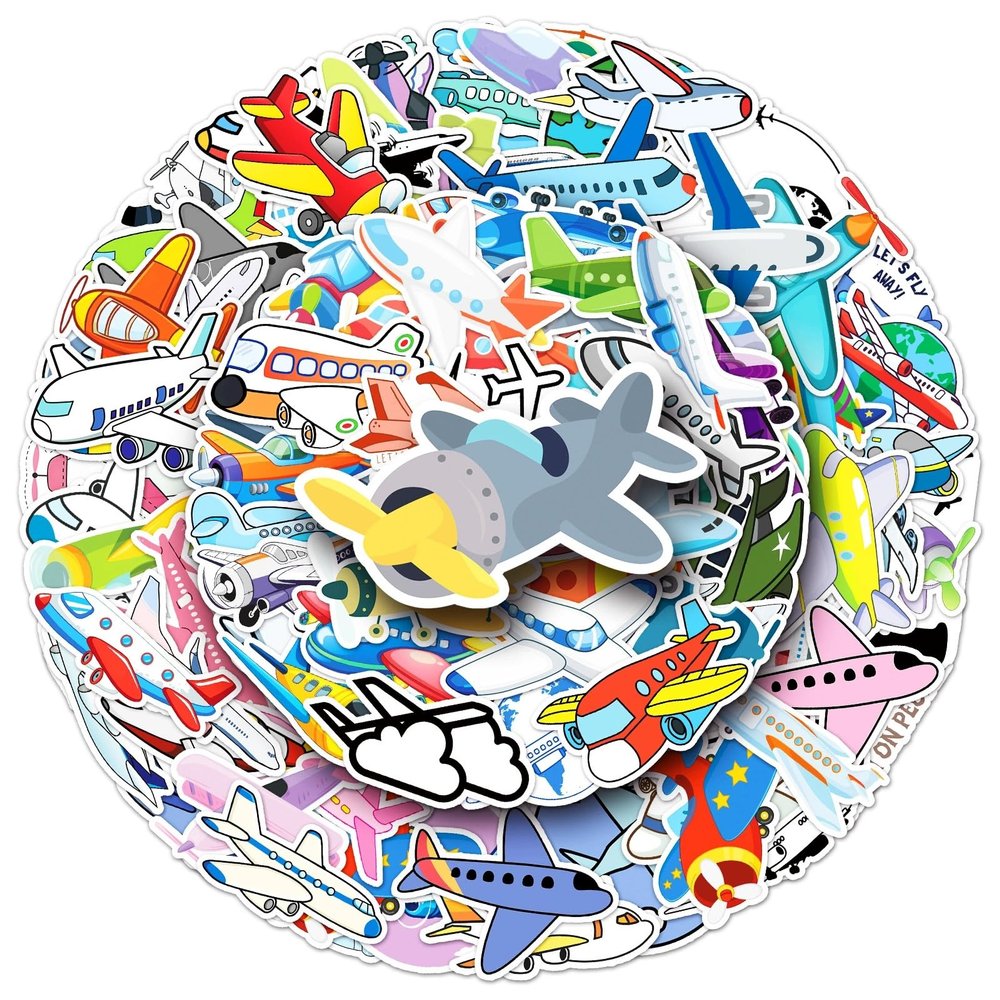 100 Packs Airplane Stickers Water Bottles Laptop Phone Computer Guitar Skateboard Hydroflasks Aircraft Vinyl Sticker Waterproof Aesthetic Trendy Decals for Kids Teens Girls Adults