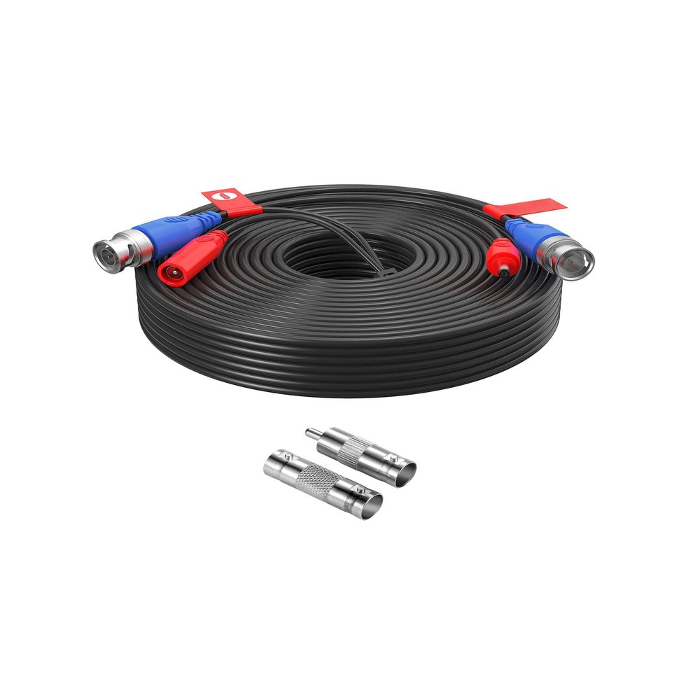 AKINGUAR 60ft All-in-One Video Power Cables, BNC Extension Surveillance Camera Cables for CCTV Security DVR System Installation, Included BNC Connectors and Cable Clips
