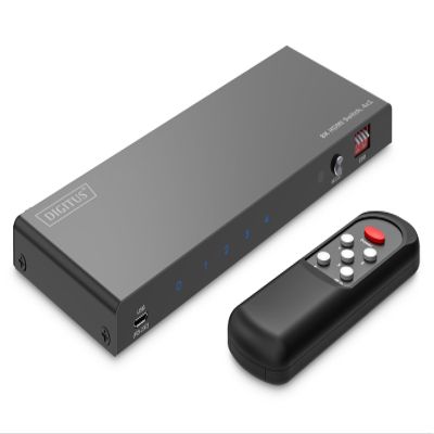 DIGITUS DS-55335 HDMI Switch 4x1-4 Inputs 1 Output - UHD 8K/60Hz HDTV : 7680 4320p - HDCP 2.3 & HDMI 2.1 - HDR, CEC, Deep Color, DTS, Dolby Digital, LPCM - for TV, Monitor, PS5, PS4, Xbox