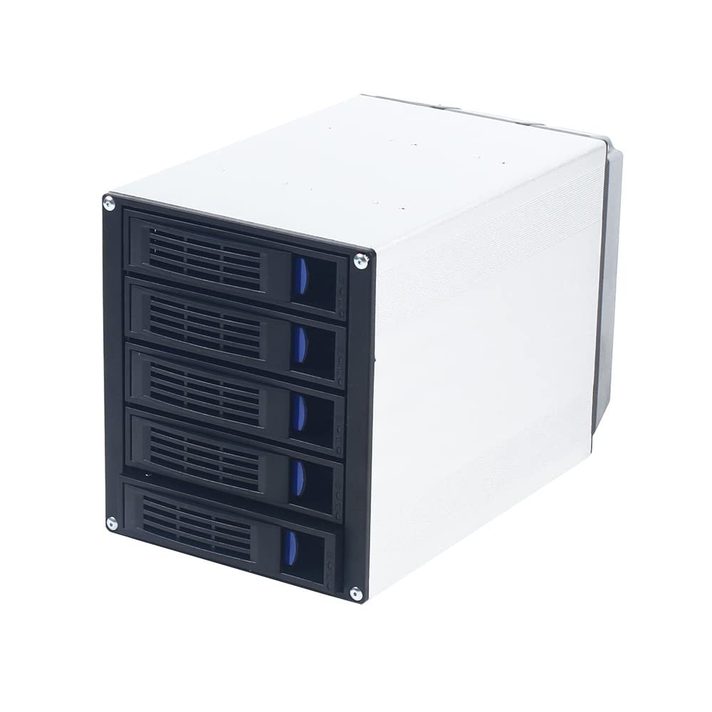 5 Bay 3 x 5.25 Drive Bays, Hard Disk Enclosure, HDD Hot Swap Cage Mobile Rack, Silver