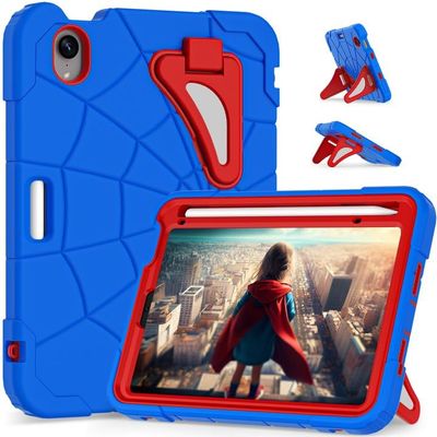 AKABEILA Compatible with Apple iPad mini 6 2021/iPad mini 7 2024 Tablet CaseLightweight Shockproof Rugged Protective Cover with Kickstand for Kids Children Boys Babies Blue Red