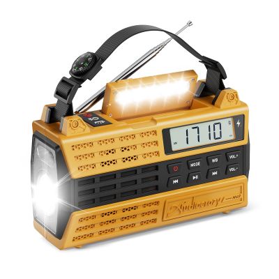 Audiocrazy Emergency Radio, 5000mAh Solar Hand Crank Weather Radio with NOAA/AM/FM/Bluetooth, Crank Radio with Flashlight&SOS for Outdoor/Home Yellow