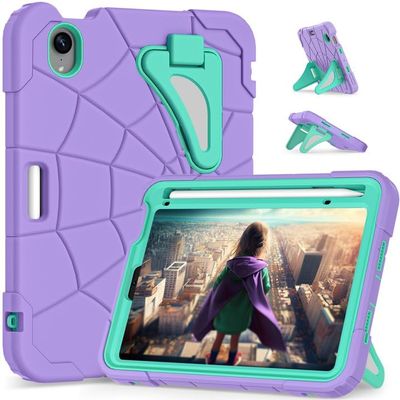 AKABEILA Compatible with Apple iPad mini 6 2021/iPad mini 7 2024 Tablet CaseLightweight Shockproof Rugged Protective Cover with Kickstand for Kids Children Boys Babies Purple Mint Green