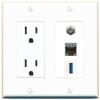 RiteAV 15 Amp Power Outlet 1 Port CAT6A 1 Coax 1 USB-3 Jack Coupler Female-Female Decorative Wall Plate [White] view 1