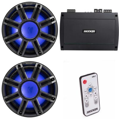 Kicker 51MWE124 12 in 2-Subwoofer 48KXMA8004 Marine Amp Bundle