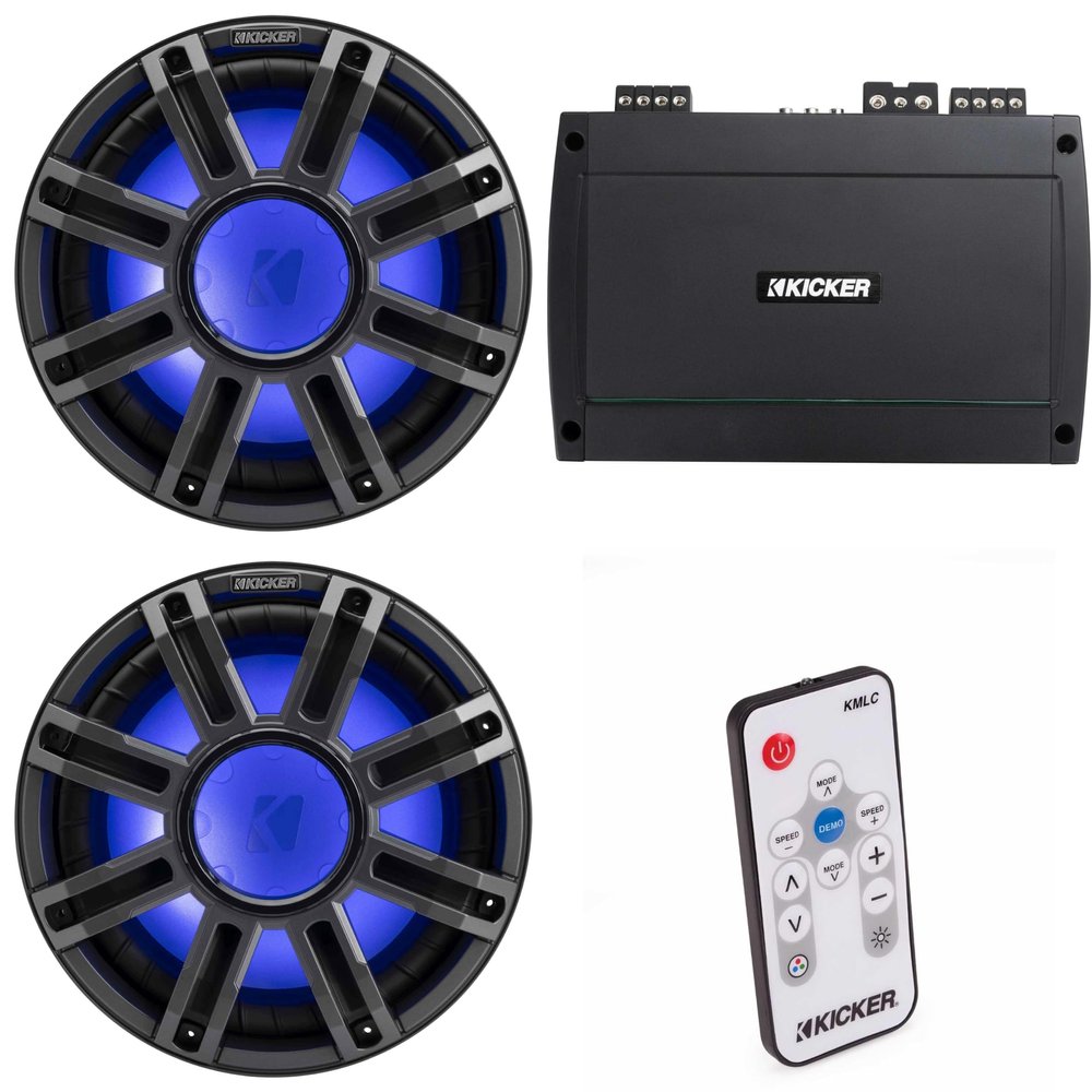 Kicker 51MWE124 12 in 2-Subwoofer 48KXMA8004 Marine Amp Bundle
