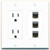 RiteAV 15 Amp Power Outlet 3 Port CAT6A Jack Coupler Female-Female Decorative Wall Plate [White] view 1