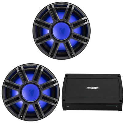 KICKER (2 51MWE124 - MWE 12-Inch Premium Marine Subwoofer (Enclosure) 4-ohm & 48KXMA5004 Marine Amp Bundle