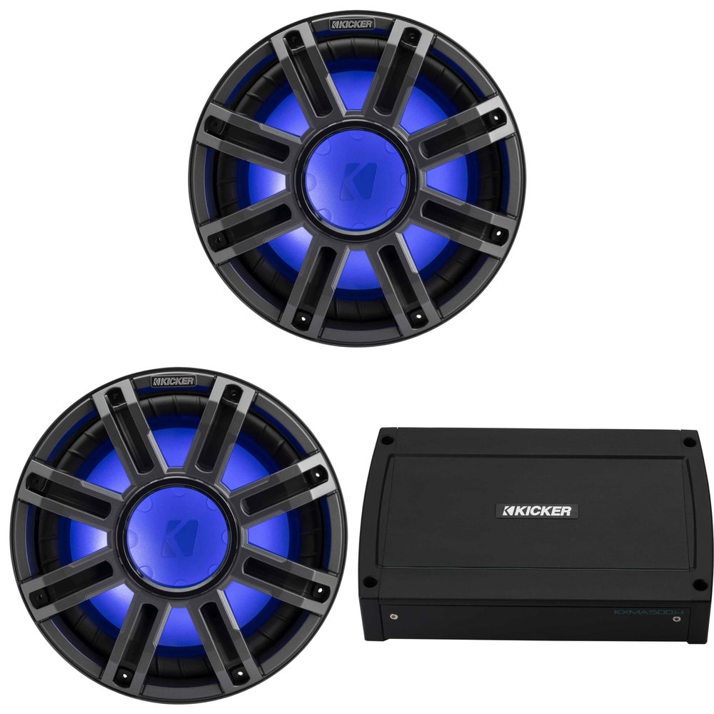 KICKER (2 51MWE124 - MWE 12-Inch Premium Marine Subwoofer (Enclosure) 4-ohm & 48KXMA5004 Marine Amp Bundle