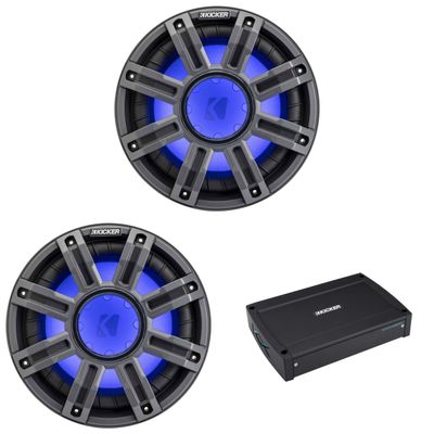 Kicker (2) 51MWF104 - MWF 10-Inch Premium Marine Subwoofer (Free-air) 4-ohm & 51KXMA15001 Marine Amp Bundle