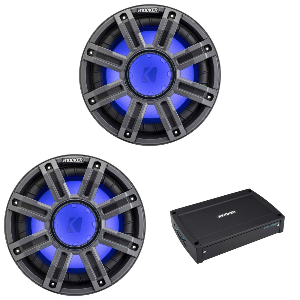 Kicker (2) 51MWF104 - MWF 10-Inch Premium Marine Subwoofer (Free-air) 4-ohm & 51KXMA15001 Marine Amp Bundle