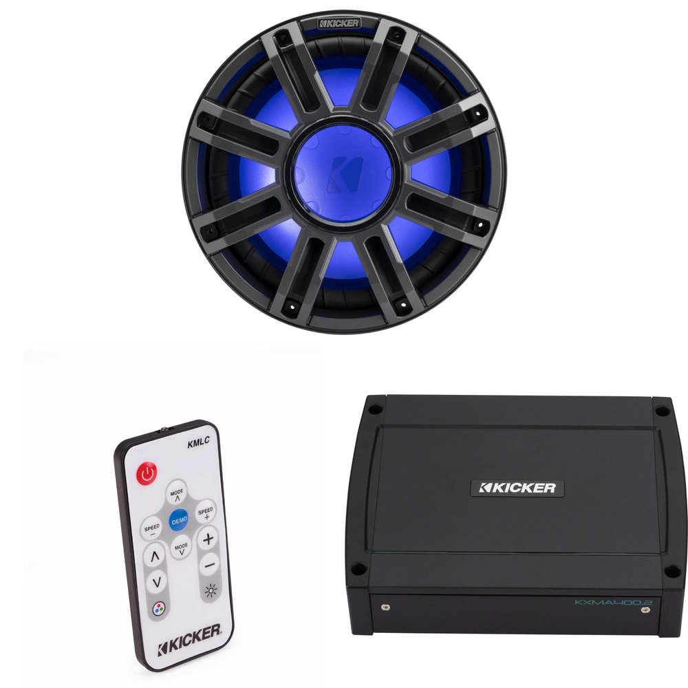 Kicker 51MWF124 - MWF 12-Inch Premium Marine Subwoofer (Free-air) 4-ohm & 48KXMA4002 Marine Amp Bundle (Includes LED Remote)