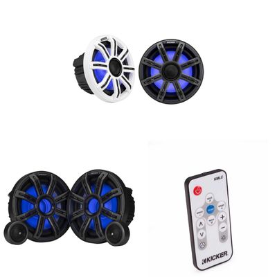 Kicker 51MSS84 - MSS 8-Inch Premium Marine 4-Ohm LED Component System, Pair w/ 51MSC8 8 Inch Coaxial & 41KMLC Led Remote