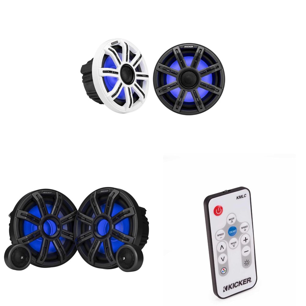 Kicker 51MSS84 - MSS 8-Inch Premium Marine 4-Ohm LED Component System, Pair w/ 51MSC8 8 Inch Coaxial & 41KMLC Led Remote