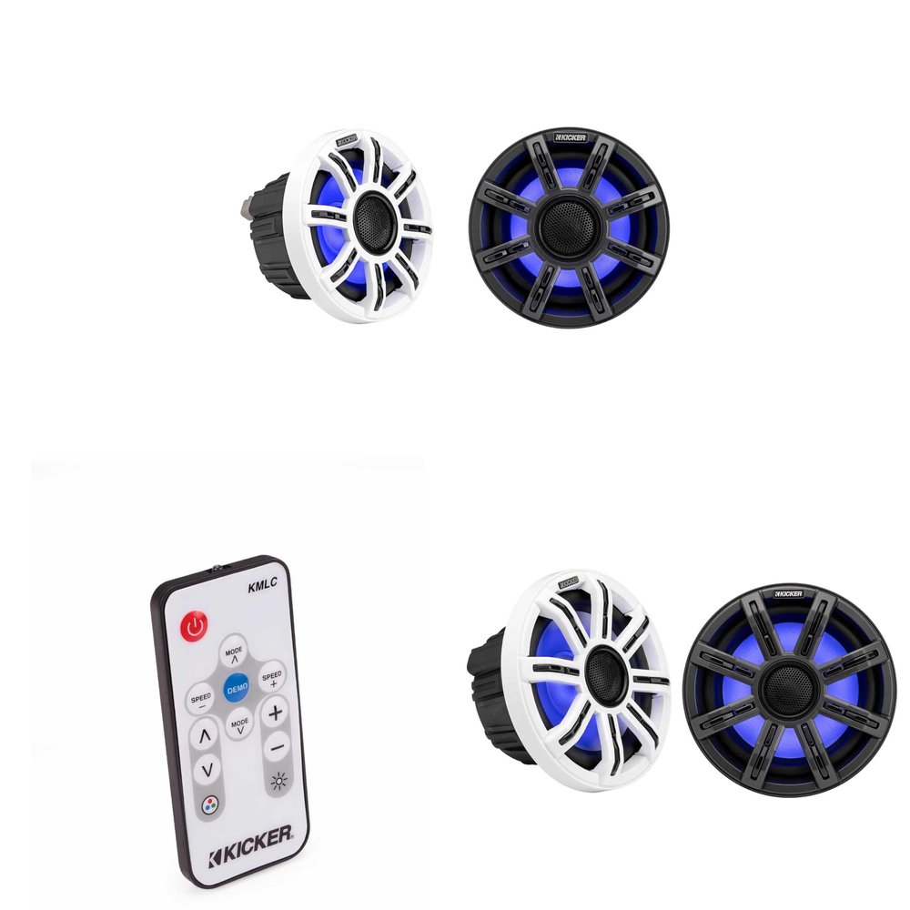 Kicker 51MSC84 - MSC 8-Inch Premium Marine 4-Ohm LED Coaxial System & 51MSC65 6.5" Coaxial w/ 41KMLC LED Remote Bundle