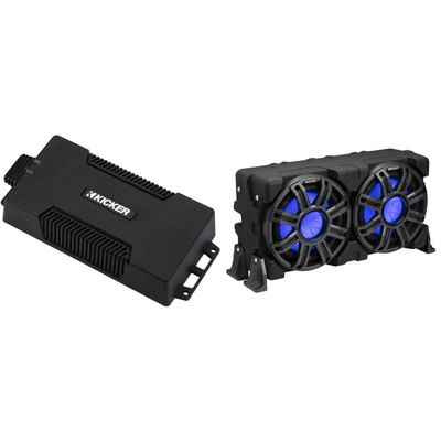 Kicker 51MWLE104 - MWE 10-Inch Loaded Premium Marine Sub Encl w/Passive Radiator 4ohm & 48PXA6001 Powersports Amp Bundle