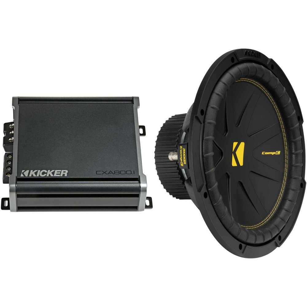 Kicker 50CWCS124 CompC 12" Subwoofer, Single 4-Ohm with CXA8001 Amp Bundle