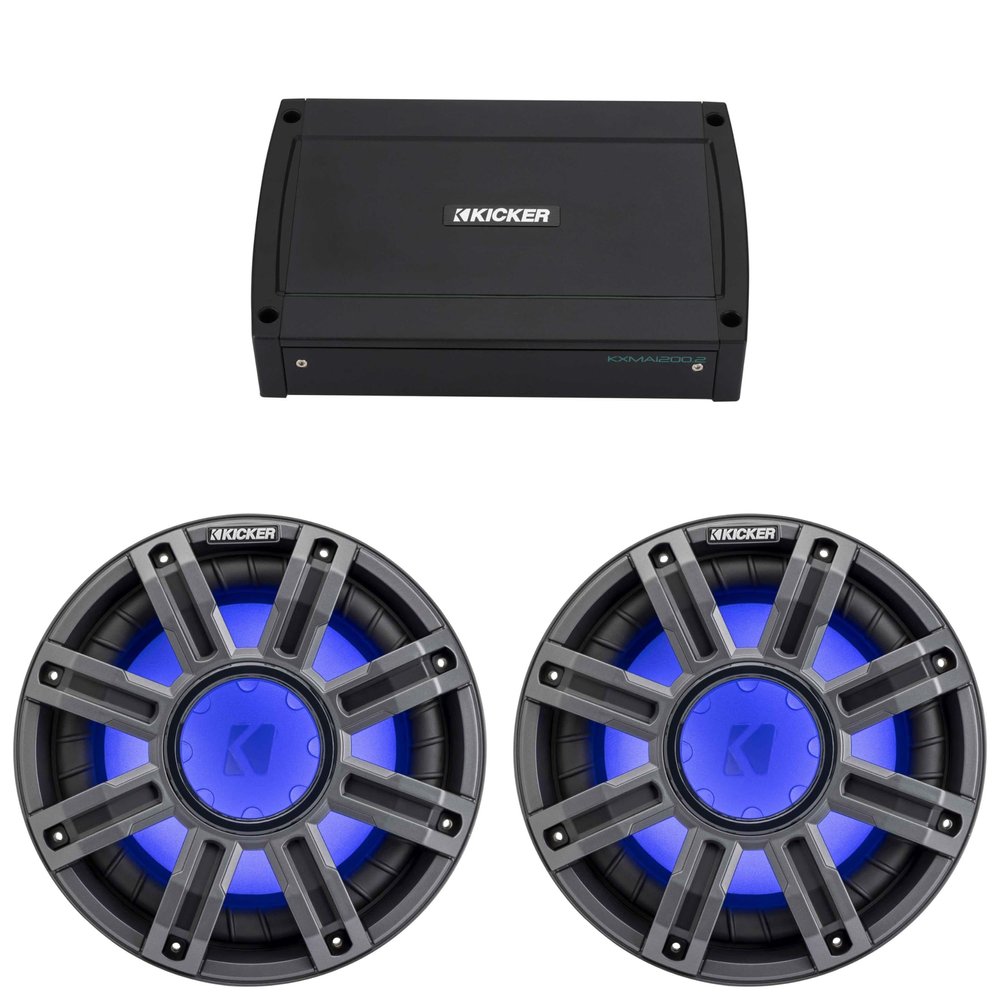 Kicker (2) 51MWE104 - MWE 10-Inch Premium Marine Subwoofer (Enclosure) 4-ohm & 48KXMA12002 Marine Amp Bundle