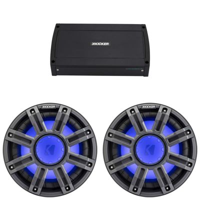 Kicker (2) 51MWE104 - MWE 10-Inch Premium Marine Subwoofer (Enclosure) 4-ohm & 48KXMA9005 Marine Amp Bundle