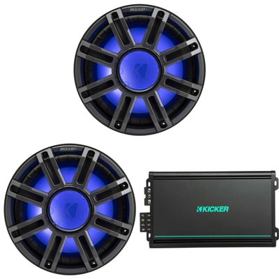 Kicker (2) 51MWF124 - MWF 12-Inch Premium Marine Subwoofer (Free-air) 4-ohm & 48KMA6004 Marine Amp Bundle