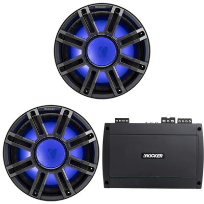 Kicker (2) 51MWF124 - MWF 12-Inch Premium Marine Subwoofer (Free-air) 4-ohm & 48KXMA8004 Marine Amp Bundle