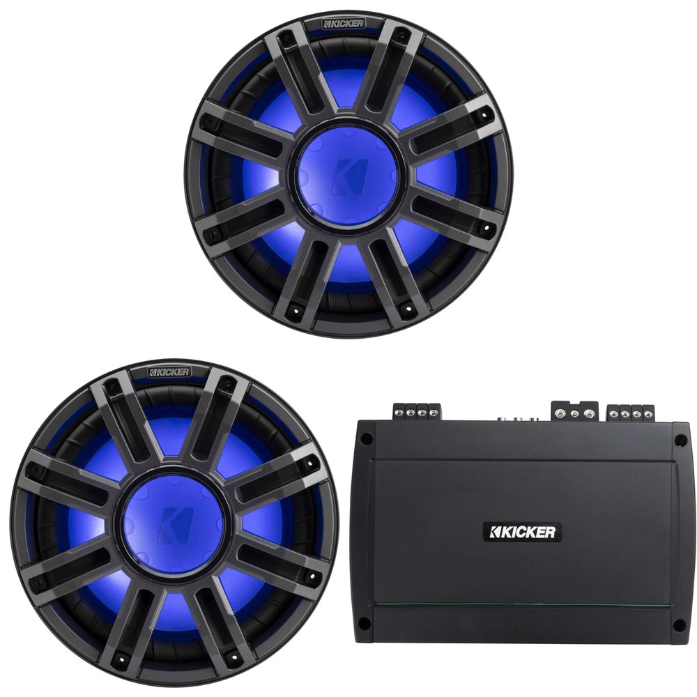 Kicker (2) 51MWF124 - MWF 12-Inch Premium Marine Subwoofer (Free-air) 4-ohm & 48KXMA8004 Marine Amp Bundle