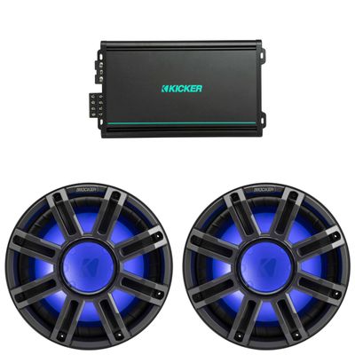 Kicker (2) 51MWE124 - MWE 12-Inch Premium Marine Subwoofer (Enclosure) 4-ohm & 48KMA6004 Marine Amp Bundle
