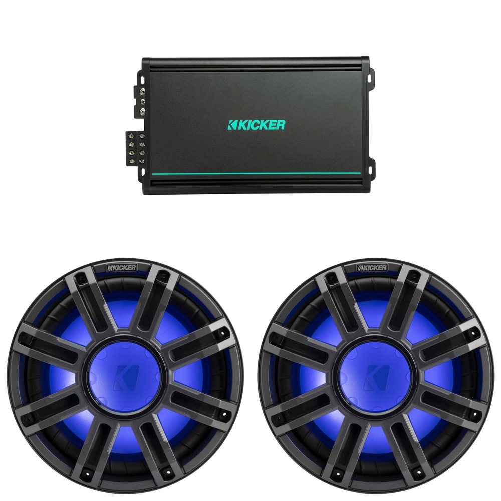 Kicker (2) 51MWE124 - MWE 12-Inch Premium Marine Subwoofer (Enclosure) 4-ohm & 48KMA6004 Marine Amp Bundle