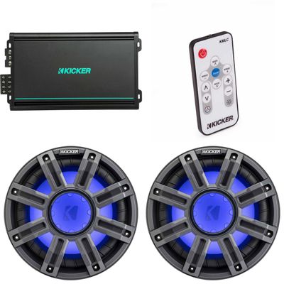 Kicker (2) 51MWF104 - MWF 10-Inch Premium Marine Subwoofer (Free-air) 4-ohm & 48KMA6004 Marine Amp Bundle (Includes LED Remote)