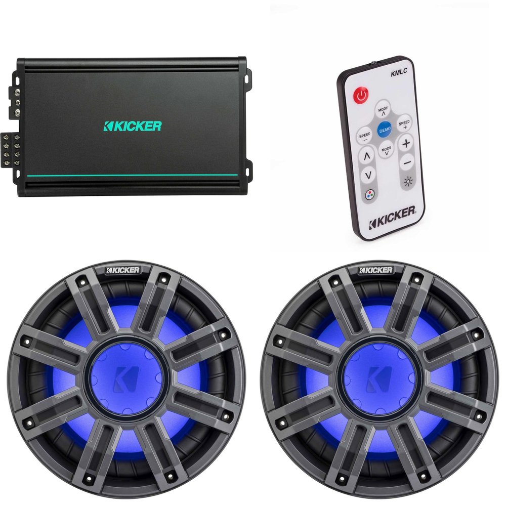 Kicker (2) 51MWF104 - MWF 10-Inch Premium Marine Subwoofer (Free-air) 4-ohm & 48KMA6004 Marine Amp Bundle (Includes LED Remote)