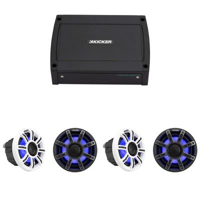 KICKER Premium Marine (2 Pair) 6.5" Speaker and Amplifier Bundle (51MSC65 & 48KXMA4002)