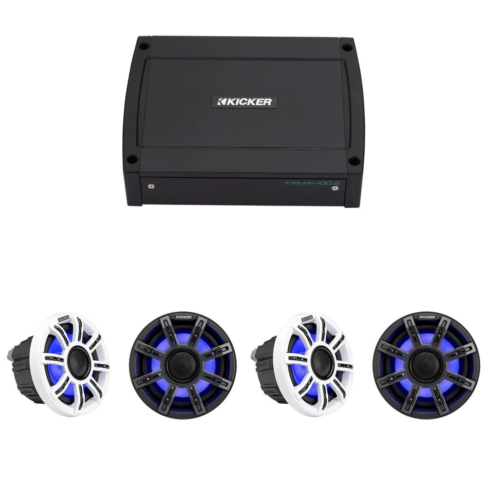 KICKER Premium Marine (2 Pair) 6.5" Speaker and Amplifier Bundle (51MSC65 & 48KXMA4002)