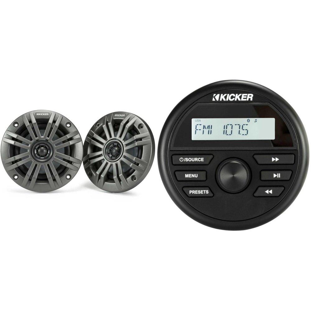 KICKER KMC2 Gauge Mount Marine Grade Receiver & 45KM44 4" Marine Speakers Bundle