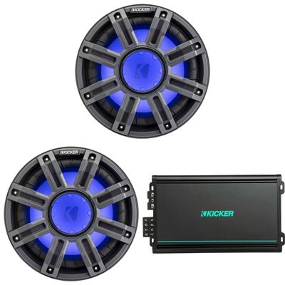 KICKER (2 51MWE104 - MWE 10-Inch Premium Marine Subwoofer (Enclosure) 4-ohm & 48KMA6004 Marine Amp Bundle