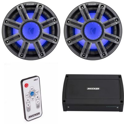 Kicker (2) 51MWE104 - MWE 10-Inch Premium Marine Subwoofer (Enclosure) 4-ohm & 48KXMA12002 Marine Amp Bundle (Includes LED Remote)