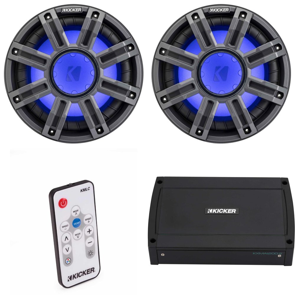 Kicker (2) 51MWE104 - MWE 10-Inch Premium Marine Subwoofer (Enclosure) 4-ohm & 48KXMA12002 Marine Amp Bundle (Includes LED Remote)