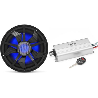 Clarion Marine 4 Channel Amp & 12" Black Grill Boat Audio Upgrade Bundle