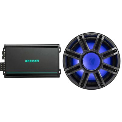 Kicker 51MWE124 - MWE 12-Inch Premium Marine Subwoofer (Enclosure) 4-ohm & 48KMA6004 Marine Amp Bundle