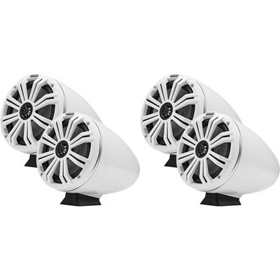 KICKER (2 Pair KMFC8W 8" Flat Mount Loaded Marine Wake Towers with 46KM84L Speakers - White Grills and Enclosures