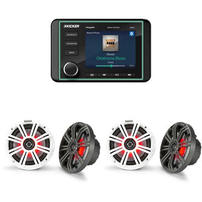 KICKER 46KMC5 Premium Marine Gauge-Style Source & (2 Pair) 45KM654L 6.5" Marine LED Speakers Bundle