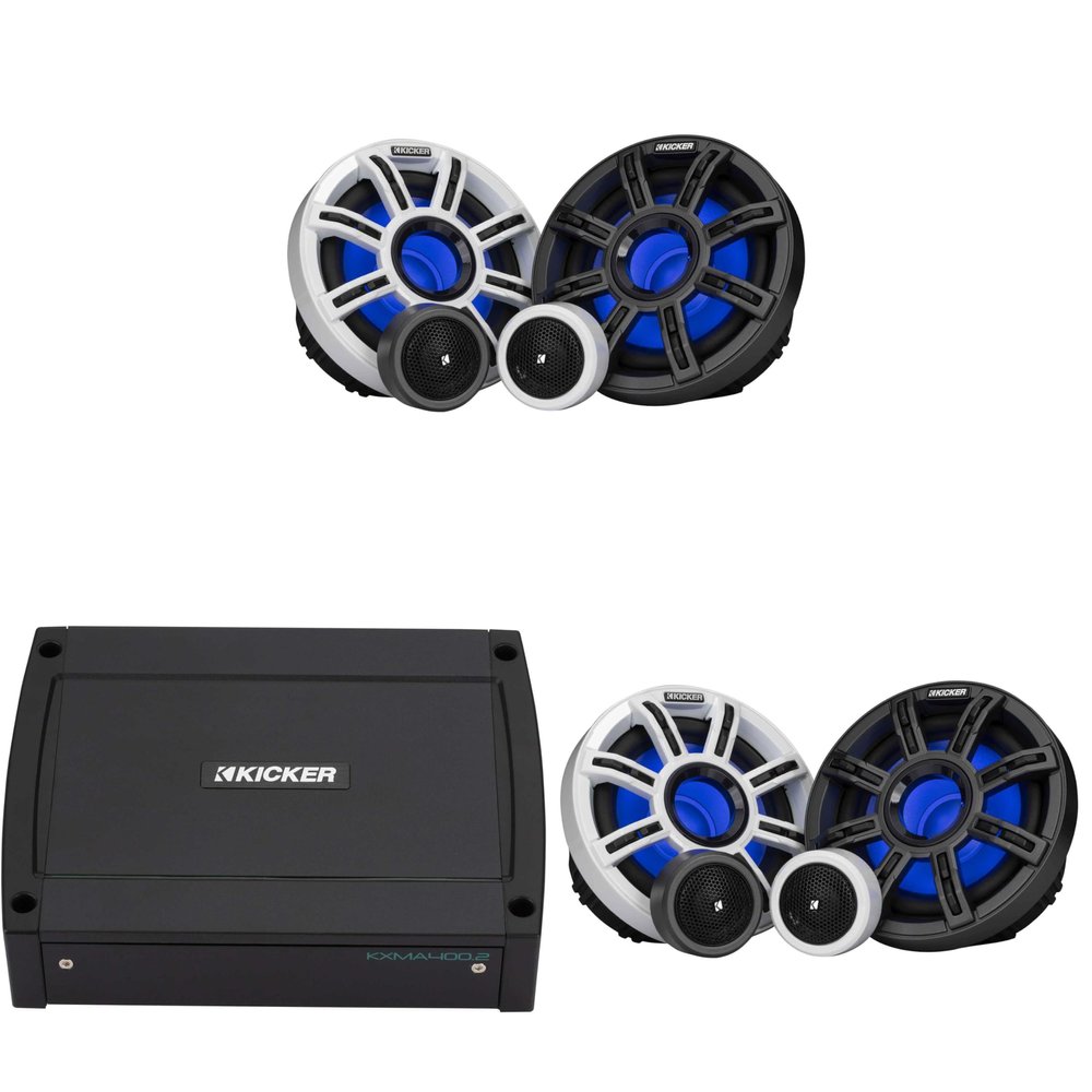Kicker Premium Marine (2 Pair) 6.5" Component Speaker and Amplifier Bundle (51MSS65 & 48KXMA4002)