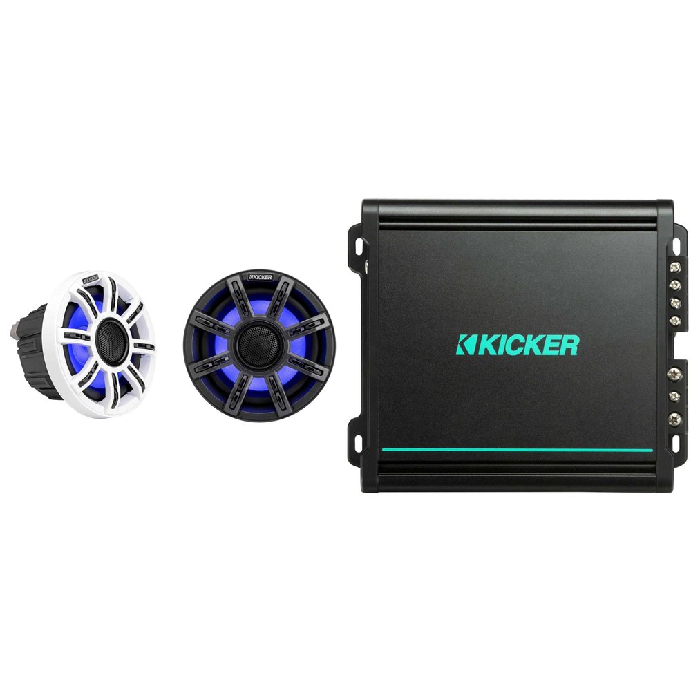 KICKER Premium Marine 6.5" Speaker and Amplifier Bundle (51MSC65 & 48KMA1502)