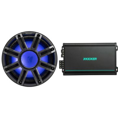 KICKER 51MWF124 - MWF 12-Inch Premium Marine Subwoofer (Free-air) 4-ohm & 48KMA6004 Marine Amp Bundle