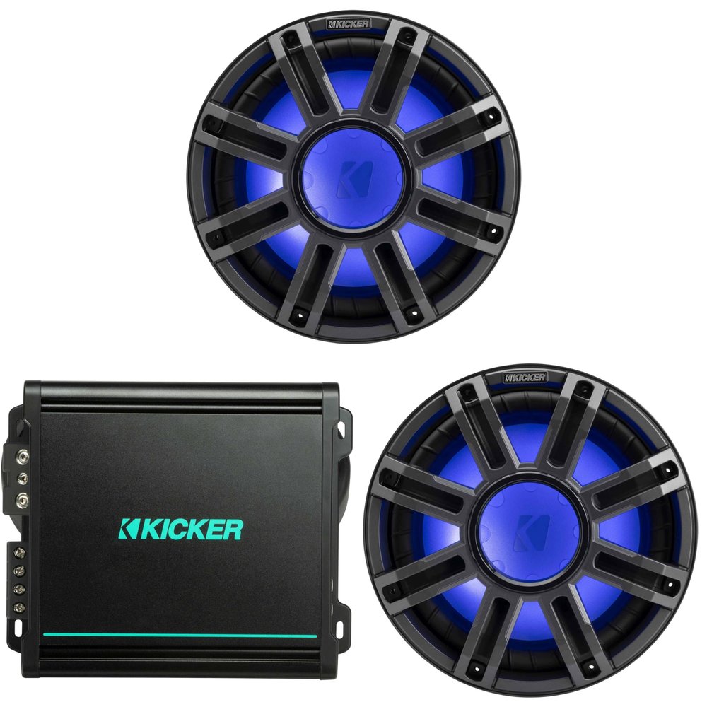 Kicker (2) 51MWE124 - MWE 12-Inch Premium Marine Subwoofer (Enclosure) 4-ohm & 48KMA8001 Marine Amp Bundle