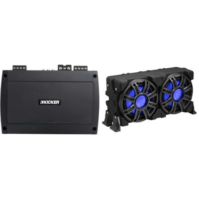 KICKER 51MWLE104 - MWE 10-Inch Loaded Premium Marine Sub Encl w/Passive Radiator 4ohm & 48KXMA8004 Marine Amp Bundle